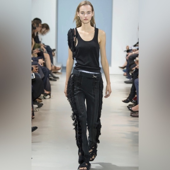 Paco Rabanne S/S 2016 Searsucker Striped Fringe Trim Straight Leg Pants, EU 40 - Picture 4 of 13